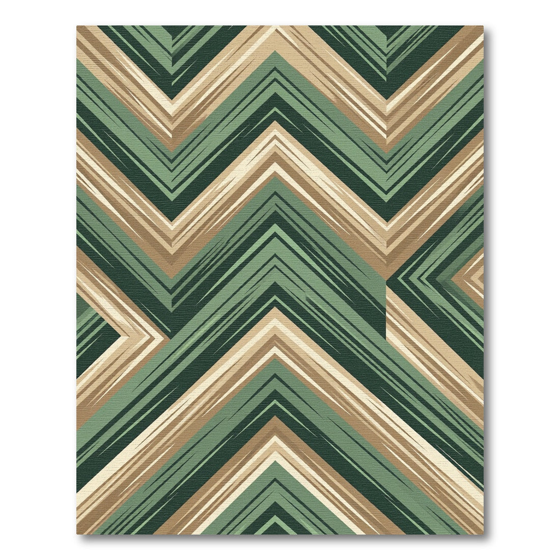 Earthy Green Chevron Zigzag Stripe Rug