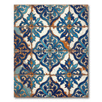 Blue White Orange Floral Arabesque Rug
