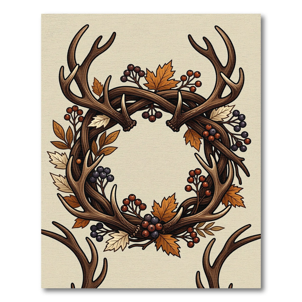 Rustic Antler Wreath with Autumn Foliage Rug