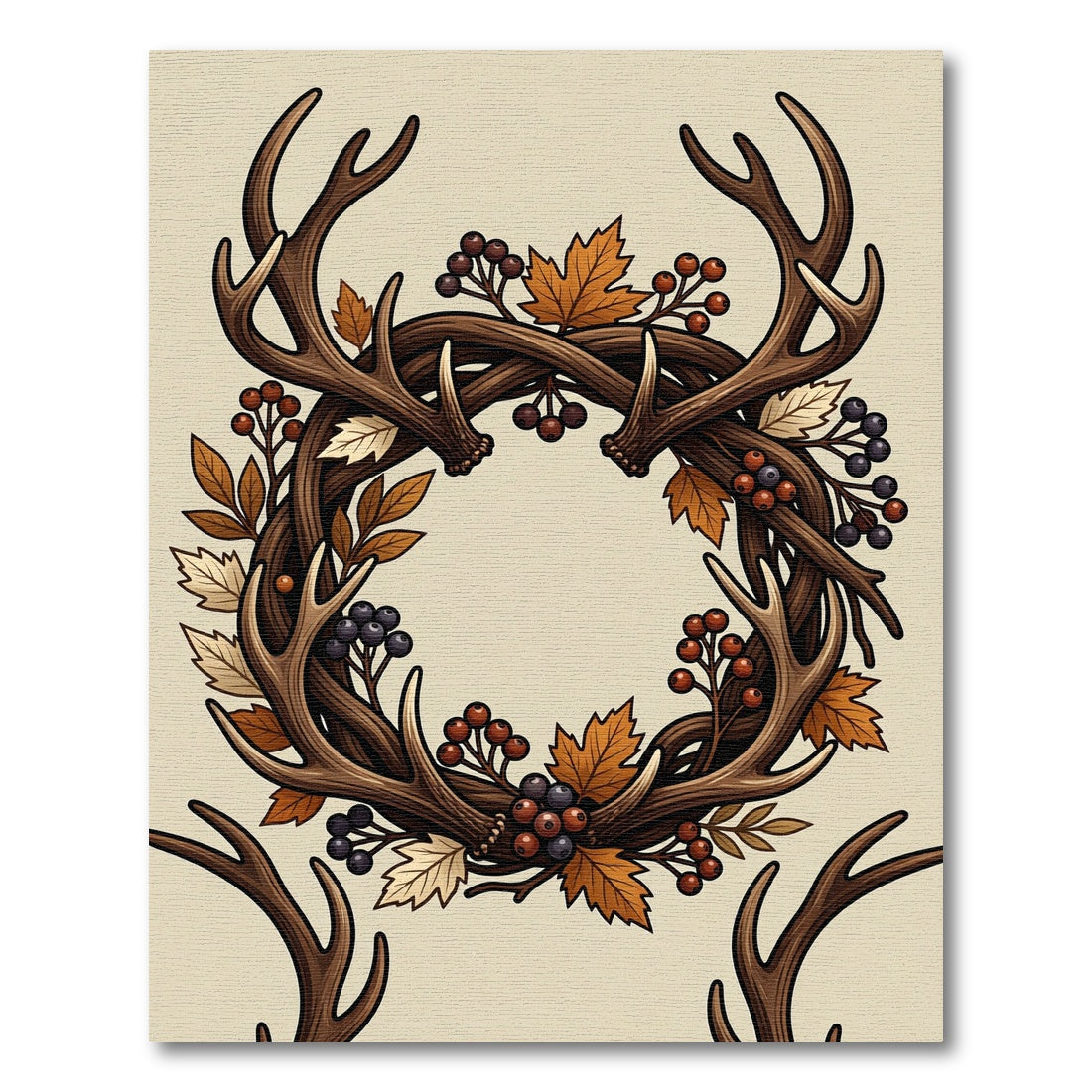 Rustic Antler Wreath with Autumn Foliage Rug