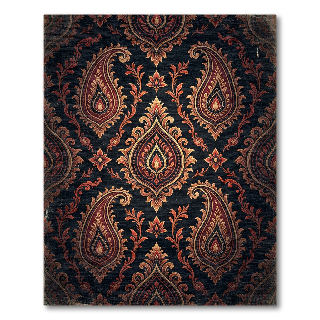 Opulent Crimson Gold Paisley Damask Rug