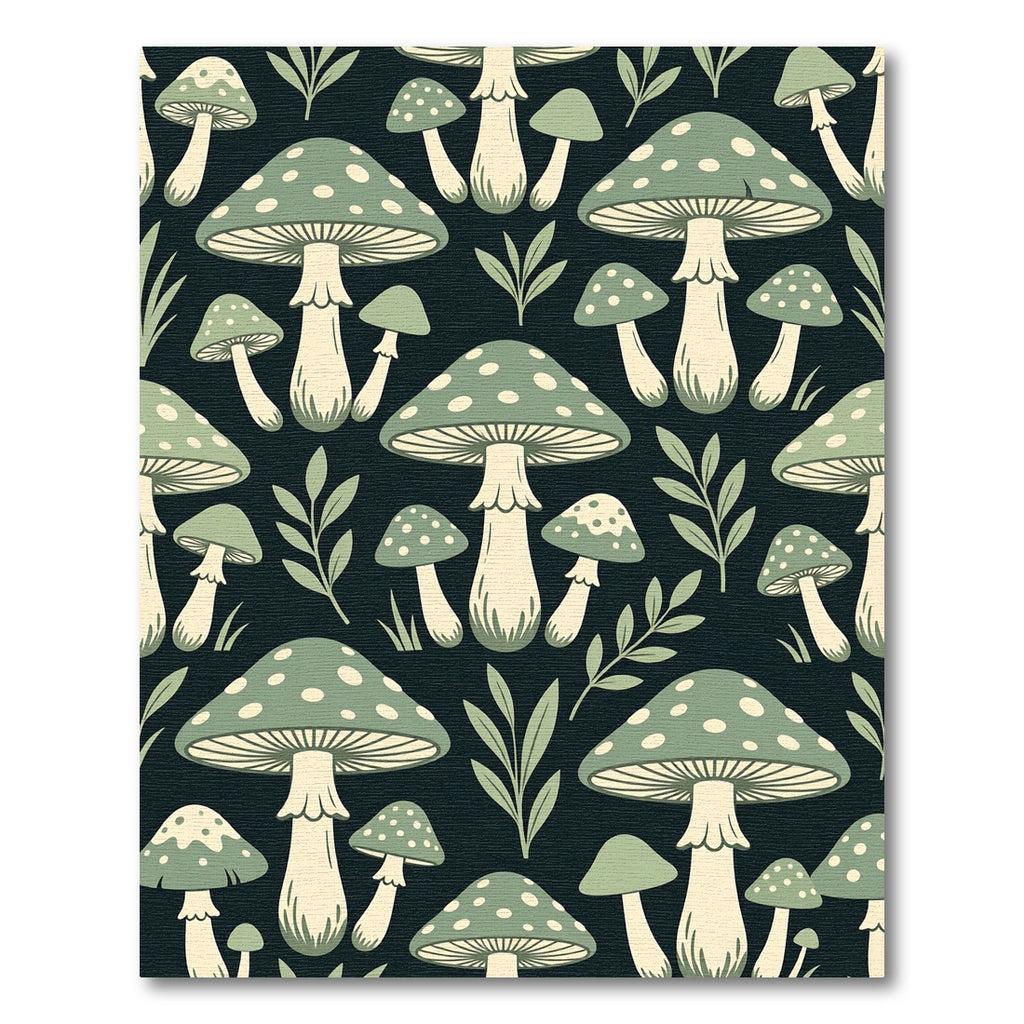 Sage Forest Mushroom Botanical Illustration Rug