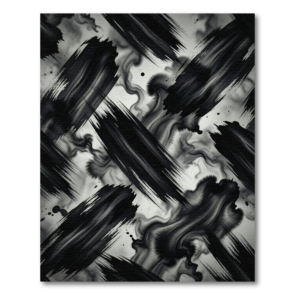 Dramatic Monochrome Black Ink Stroke Rug
