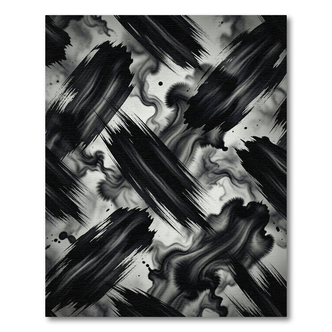 Dramatic Monochrome Black Ink Stroke Rug