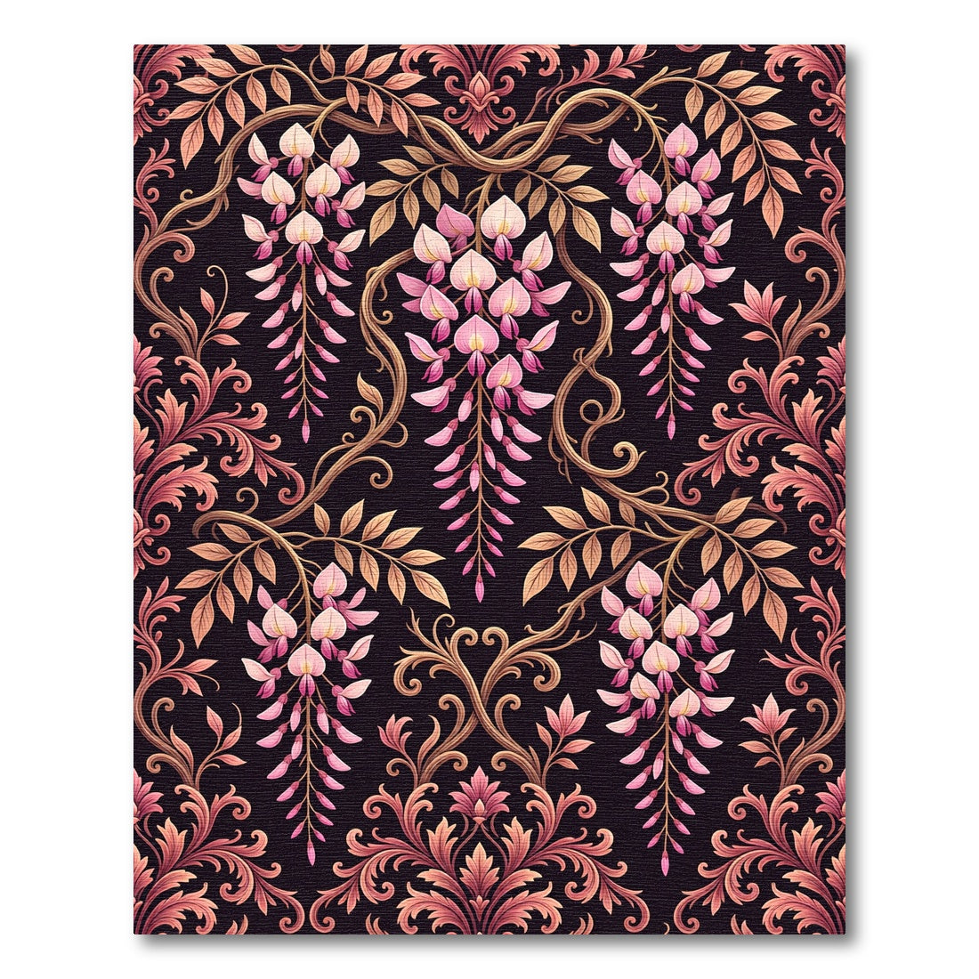 Elegant Pink Wisteria Floral Damask Rug