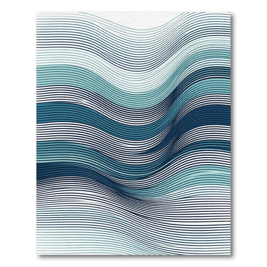 Deep Blue Teal Wavy Stripe Rug