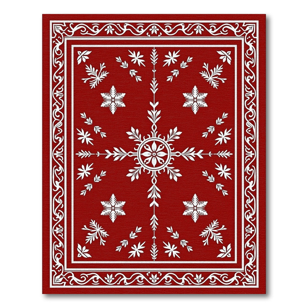Rich Red White Floral Star Medallion Rug