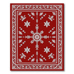 Rich Red White Floral Star Medallion Rug