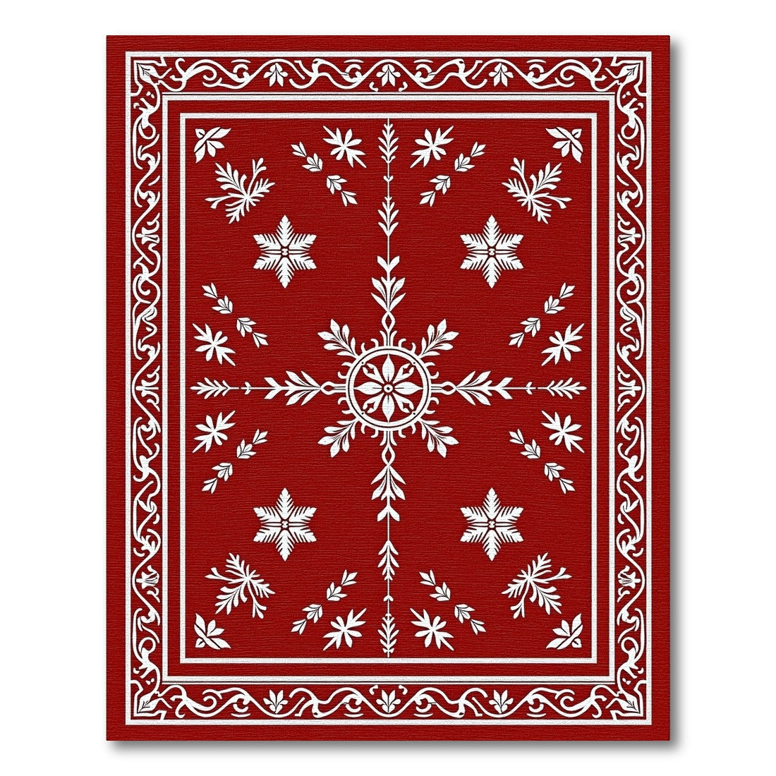 Rich Red White Floral Star Medallion Rug