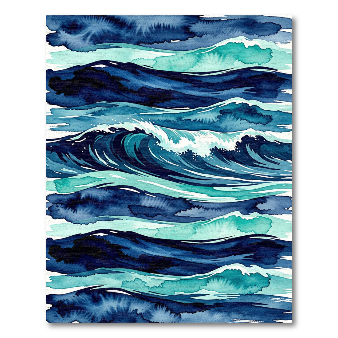 Watercolor Navy Blue And Teal Waves Rug