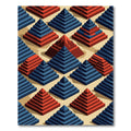 Geometric Blue and Crimson Pyramid Field Rug