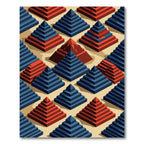 Geometric Blue and Crimson Pyramid Field Rug