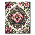 Vintage Pink Camellia Ornate Medallion Rug