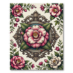 Vintage Pink Camellia Ornate Medallion Rug