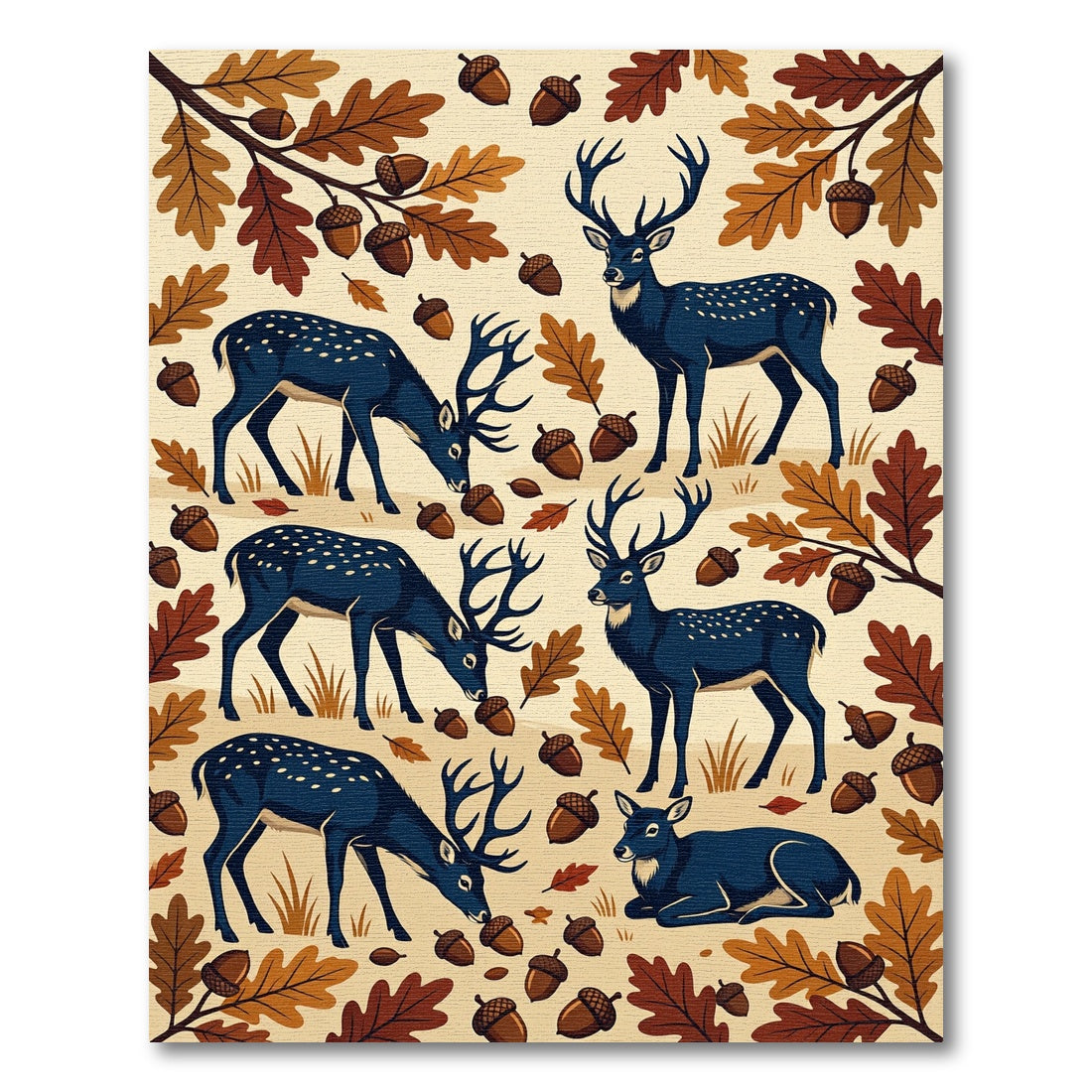 Midnight Forest Elk and Oak Acorns Rug