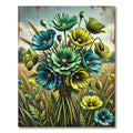 Teal and Lime Poppies Floral Bouquet Rug