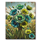 Teal and Lime Poppies Floral Bouquet Rug