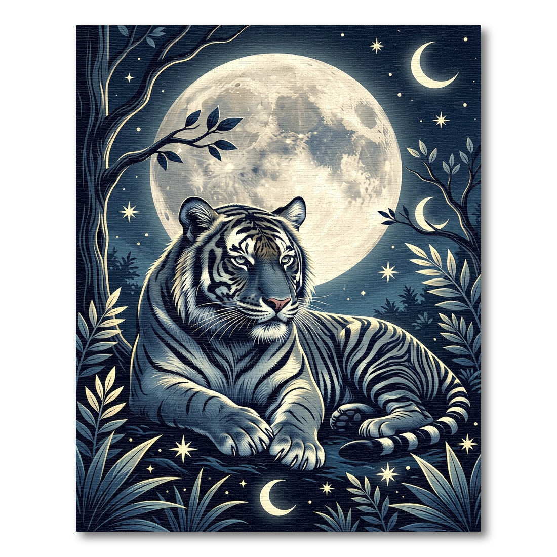 Majestic Tiger Moonlit Night Foliage Rug