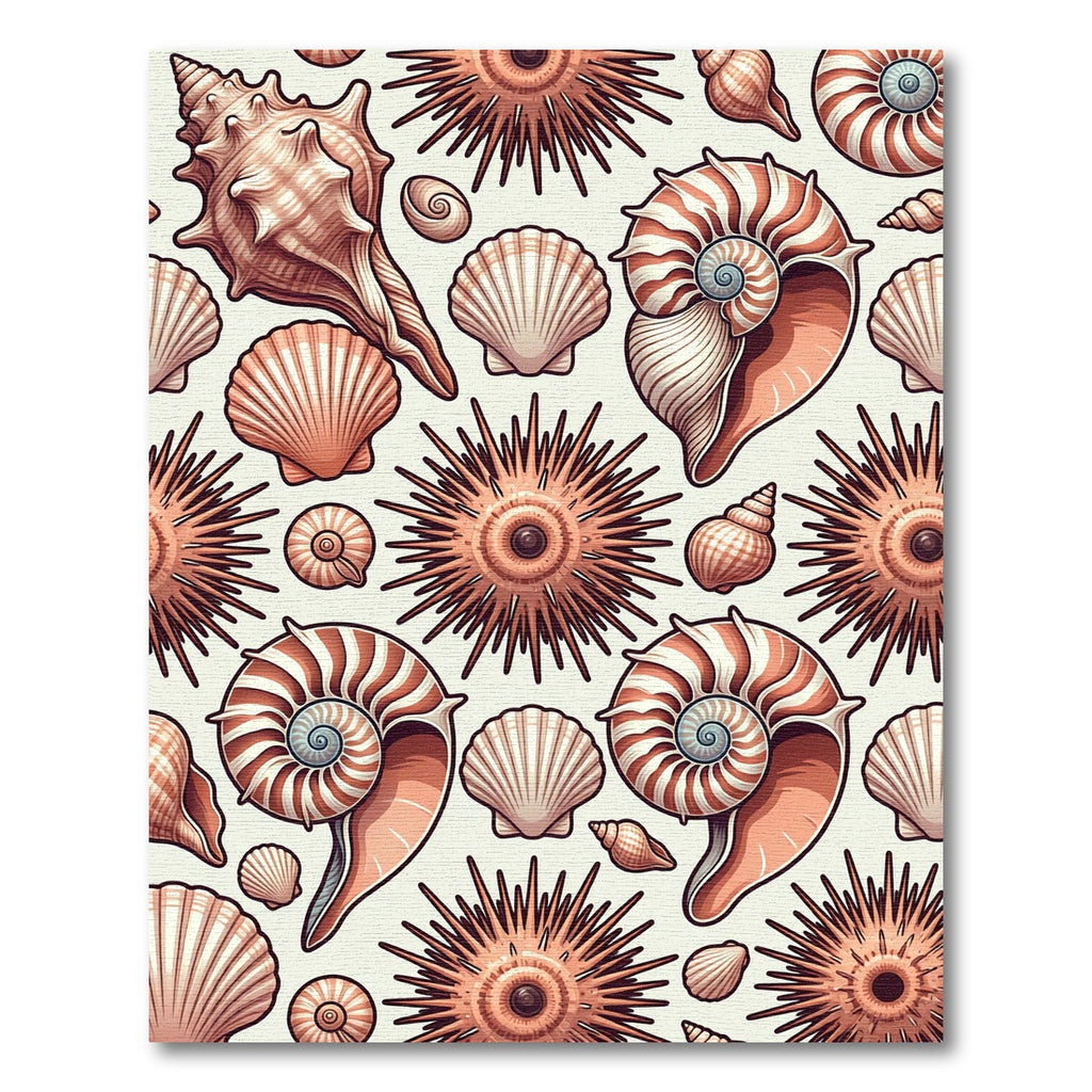 Beige Coastal Sea Shell Urchin Illustration Rug