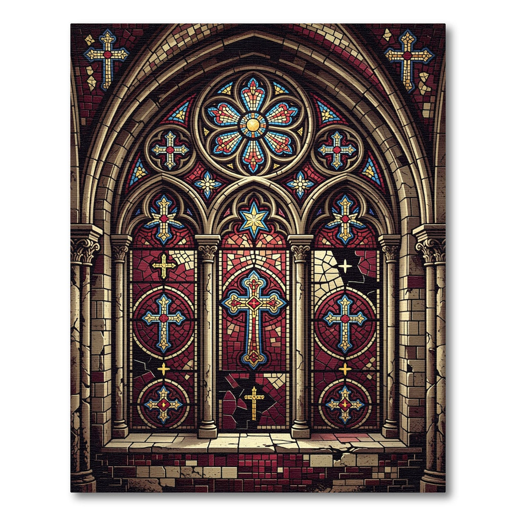 Gothic Stained Glass Cross Medallion Rug