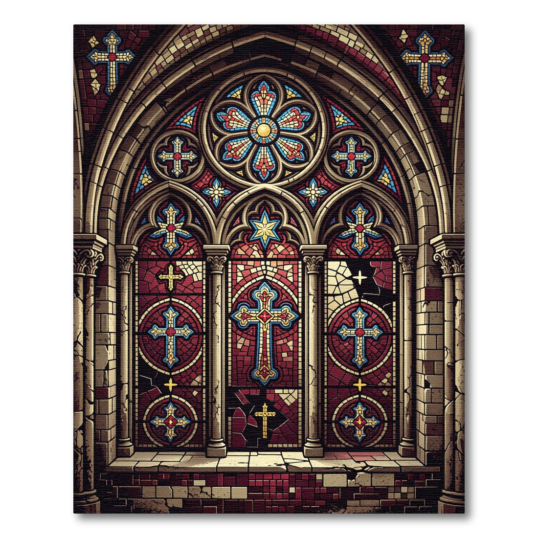 Gothic Stained Glass Cross Medallion Rug