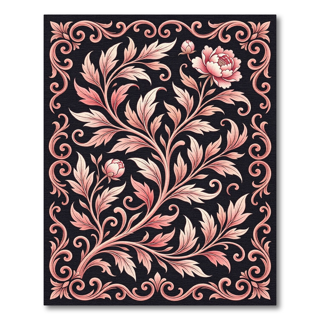 Pink Floral Acanthus Scroll Border Rug