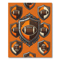 Embossed Football Crest Iron Orange Shield Rug