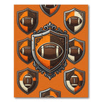 Embossed Football Crest Iron Orange Shield Rug