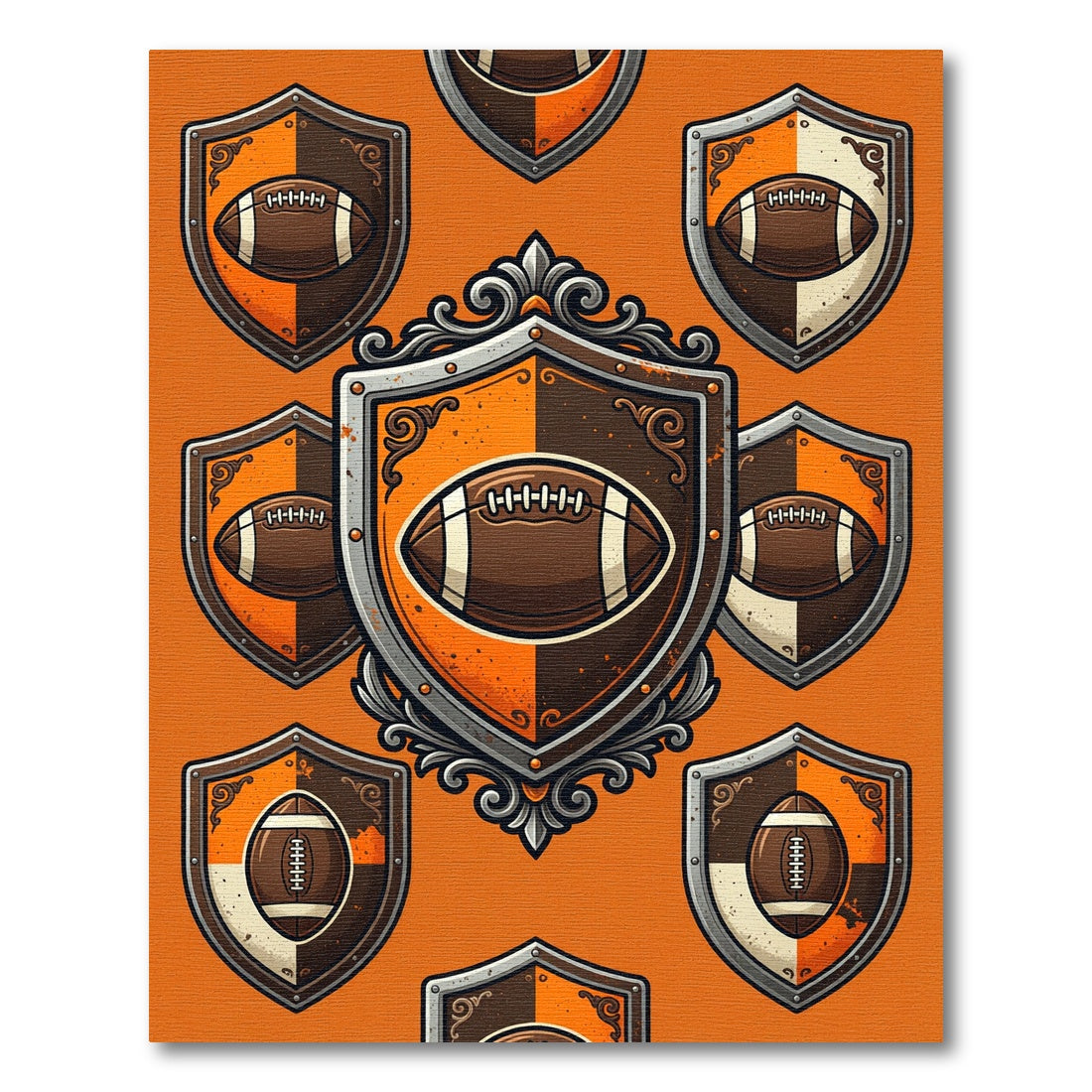 Embossed Football Crest Iron Orange Shield Rug