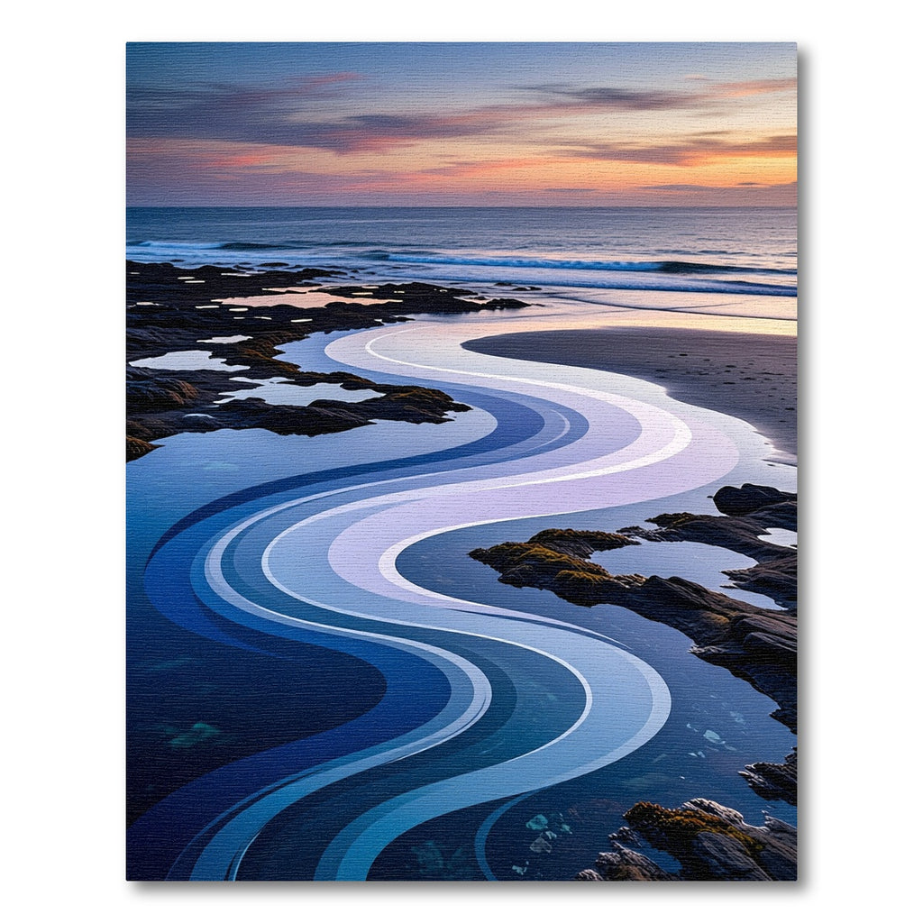 Serene Blue Wavy Coastal Horizon Rug