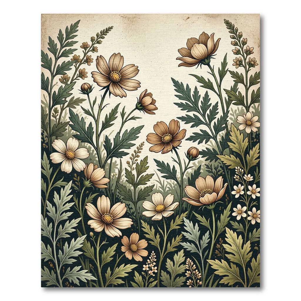 Vintage Earthy Floral Meadow Illustration Rug