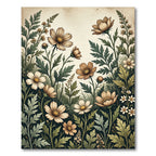 Vintage Earthy Floral Meadow Illustration Rug