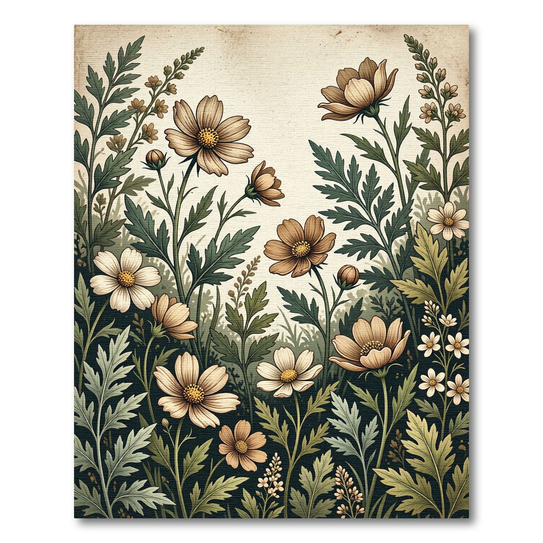 Vintage Earthy Floral Meadow Illustration Rug