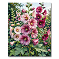 Pink Purple Hollyhock Blossom Garden Rug