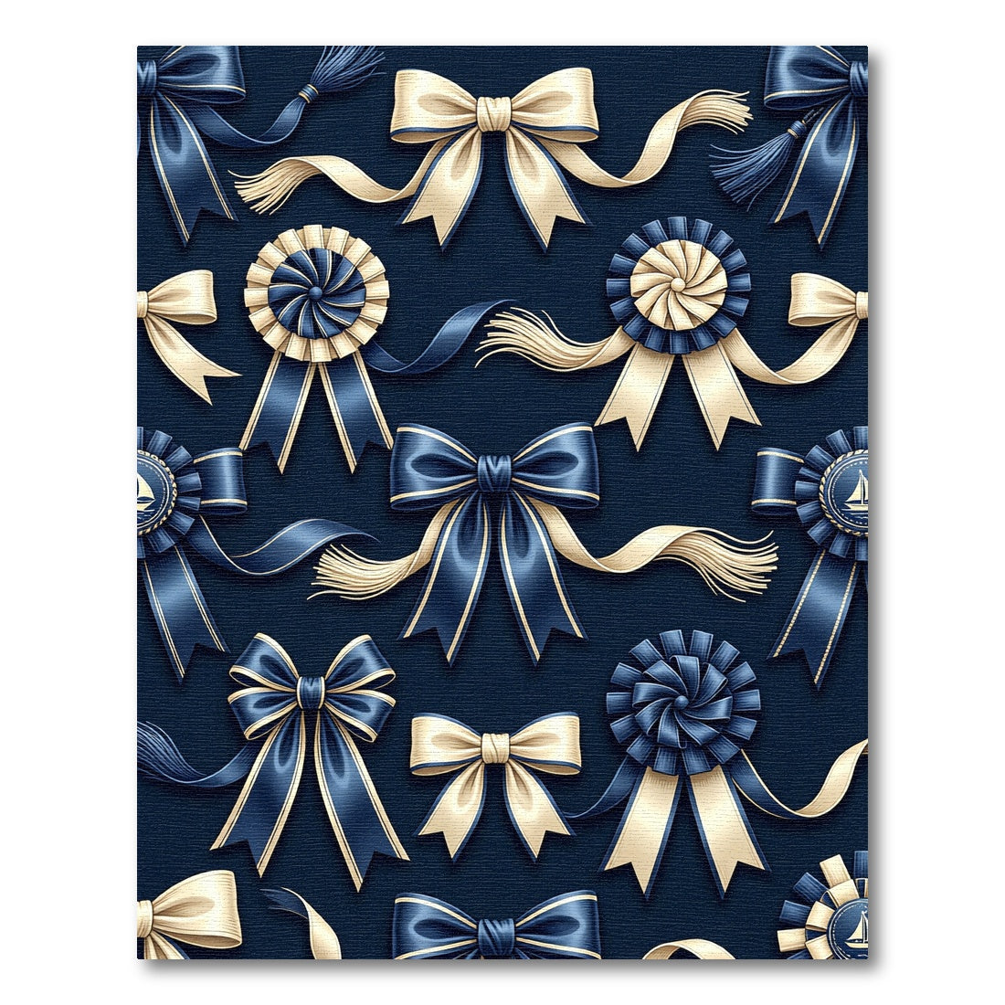 Elegant Navy and Cream Ribbon Bows Rug