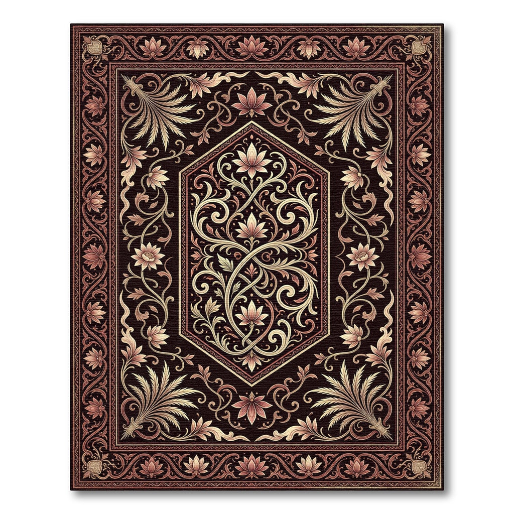 Dark Burgundy Floral Vine Medallion Rug