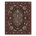 Dark Burgundy Floral Vine Medallion Rug
