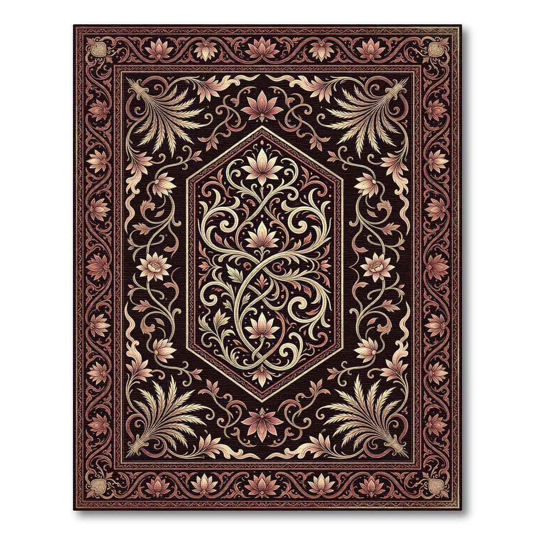 Dark Burgundy Floral Vine Medallion Rug