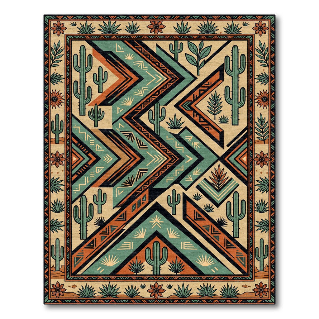 Southwestern Desert Cactus Geometric Area Rug