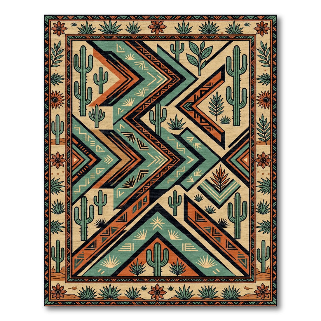 Southwestern Desert Cactus Geometric Area Rug