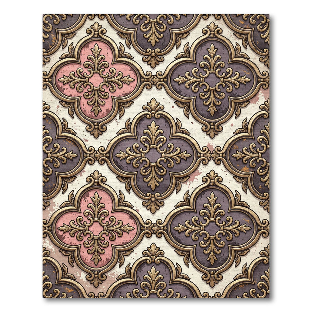 Gilded Pink Plum Quatrefoil Flourish Rug
