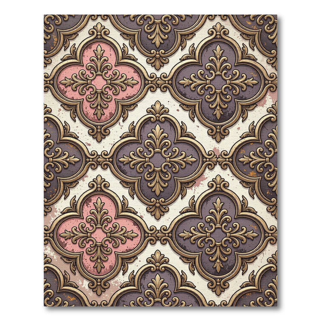 Gilded Pink Plum Quatrefoil Flourish Rug