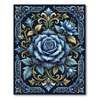 Rich Blue Floral Scrollwork Composition Rug