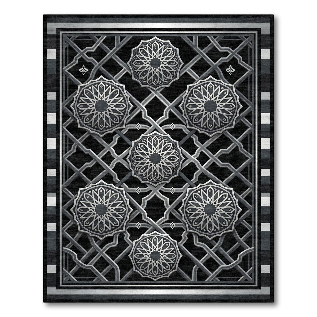 Sophisticated Silver Geometric Ornamental Monochrome Area Rug