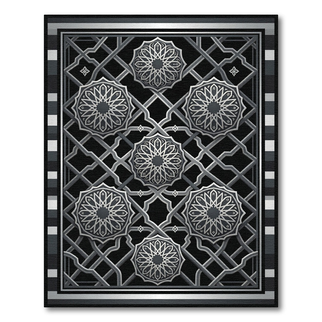 Sophisticated Silver Geometric Ornamental Monochrome Area Rug