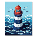 Coastal Lighthouse Red Blue Stripes Rug