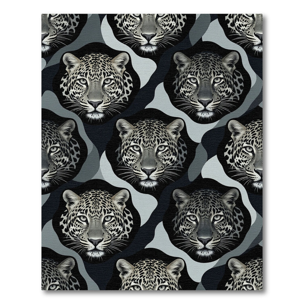 Monochromatic Leopard Faces Camouflage Rug