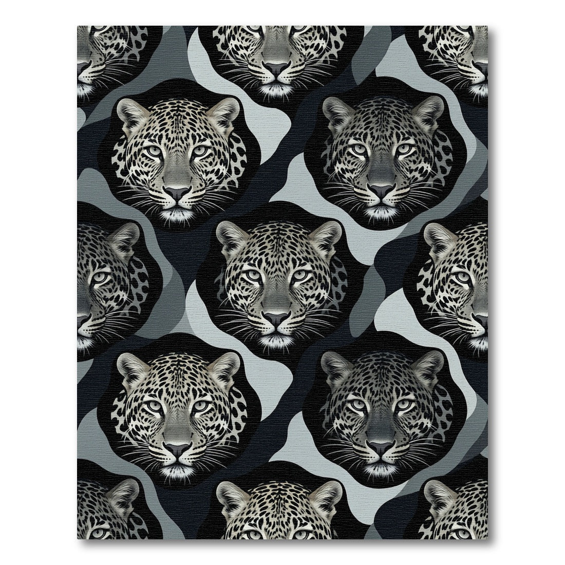 Monochromatic Leopard Faces Camouflage Rug