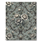 Elegant Sage Damask Rose Floral Rug