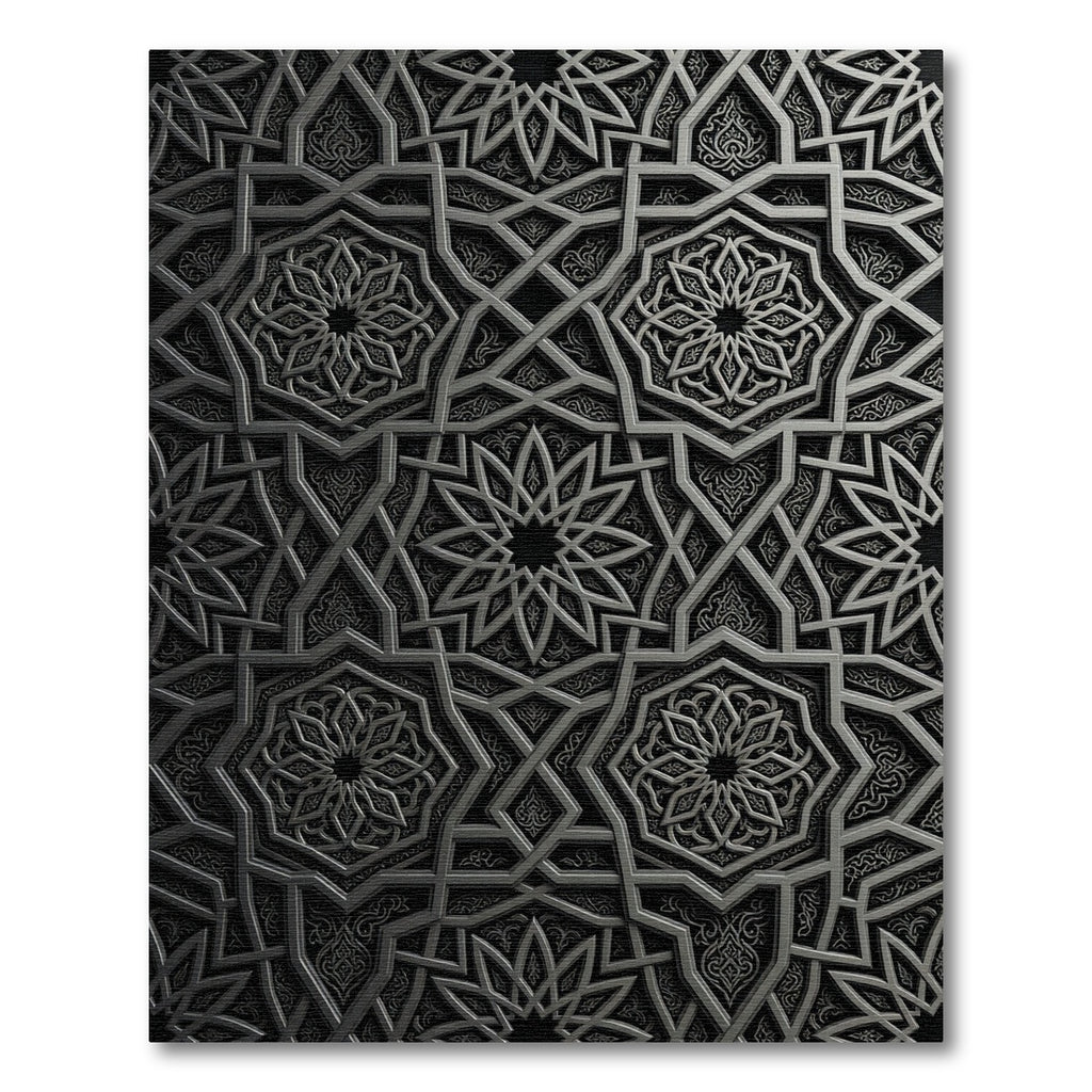 Sophisticated Charcoal Geometric Interlocking Star Rug
